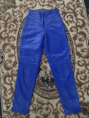 80s 1980 Dark Blue Boutique Of Leather Pants High Waist Skinny Retro Vintage